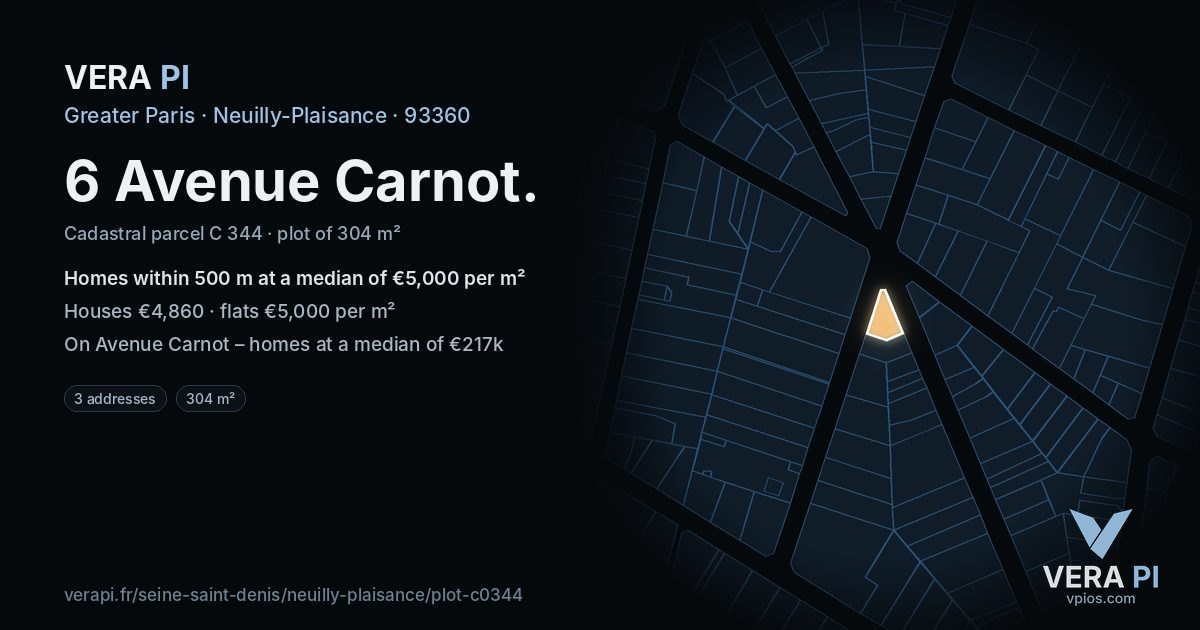 6 Avenue Carnot, Neuilly-Plaisance at night – the plot lit, the parcels around coloured by the prices near them