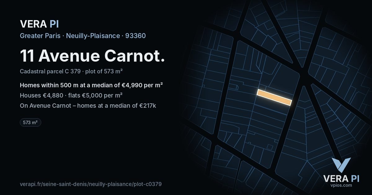11 Avenue Carnot, Neuilly-Plaisance at night – the plot lit, the parcels around coloured by the prices near them