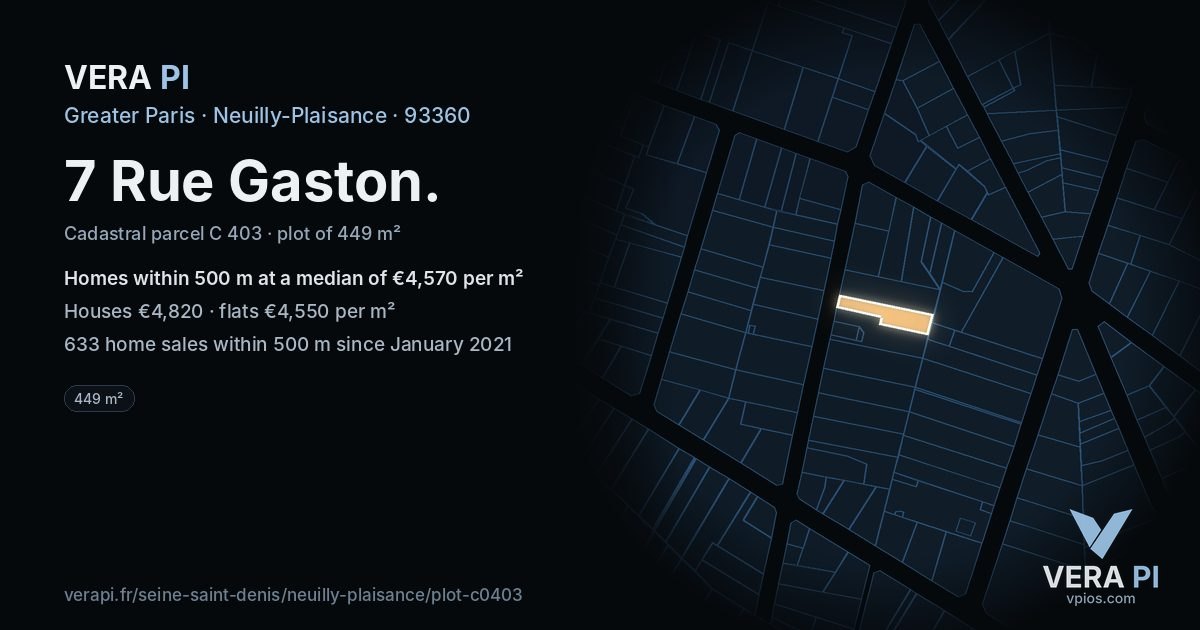 7 Rue Gaston, Neuilly-Plaisance at night – the plot lit, the parcels around coloured by the prices near them