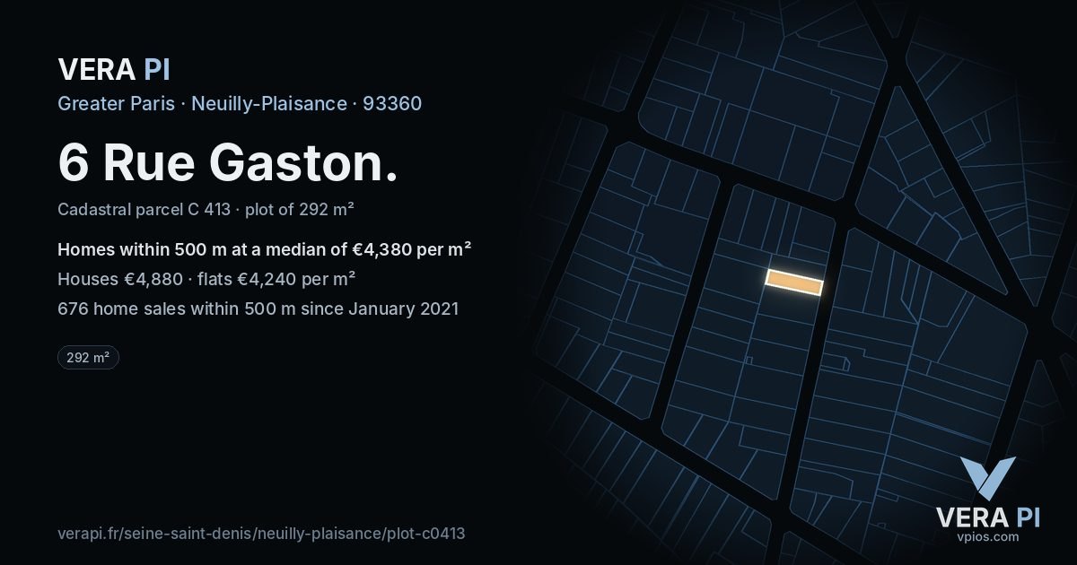6 Rue Gaston, Neuilly-Plaisance at night – the plot lit, the parcels around coloured by the prices near them