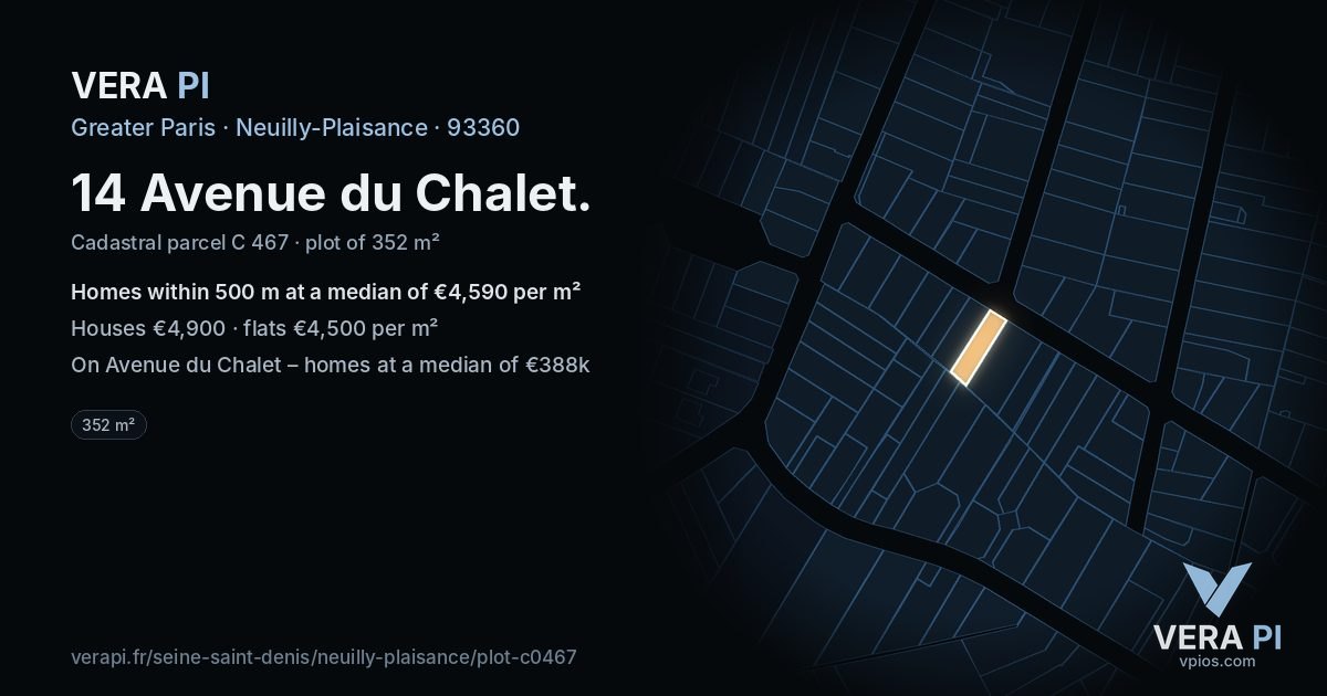 14 Avenue du Chalet, Neuilly-Plaisance at night – the plot lit, the parcels around coloured by the prices near them