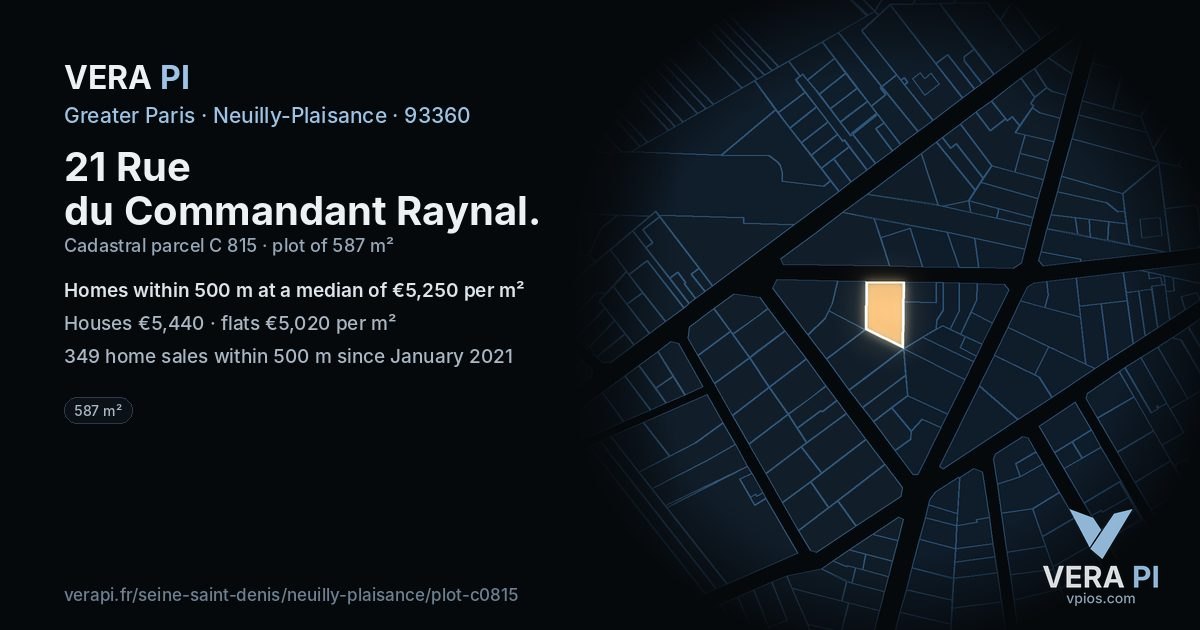 21 Rue du Commandant Raynal, Neuilly-Plaisance at night – the plot lit, the parcels around coloured by the prices near them