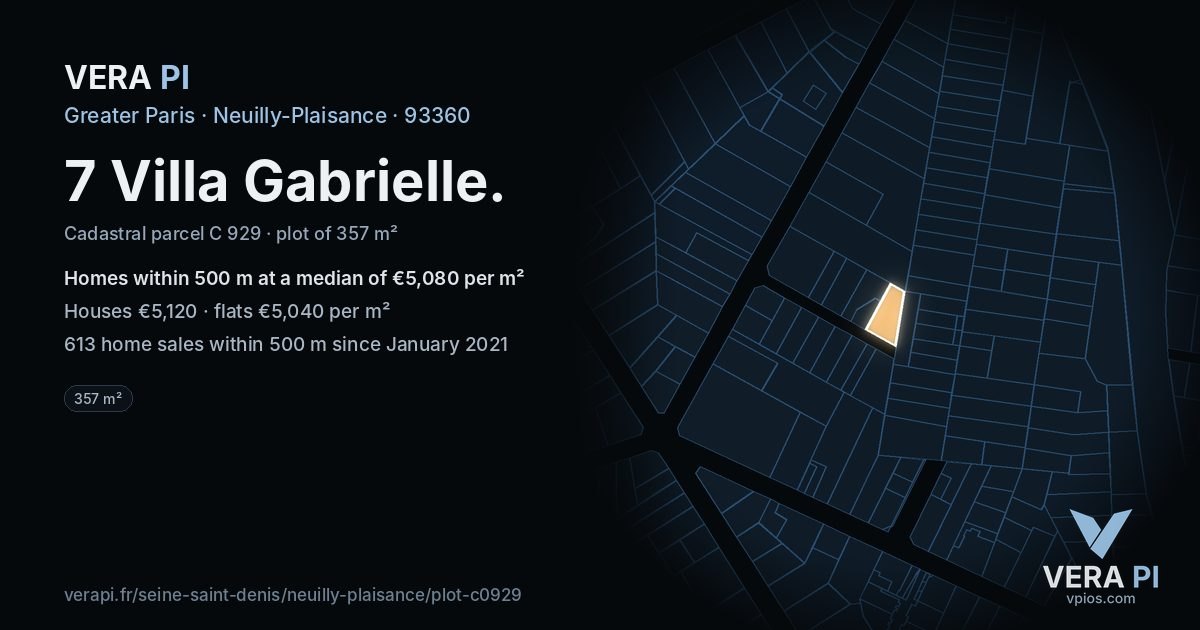 7 Villa Gabrielle, Neuilly-Plaisance at night – the plot lit, the parcels around coloured by the prices near them