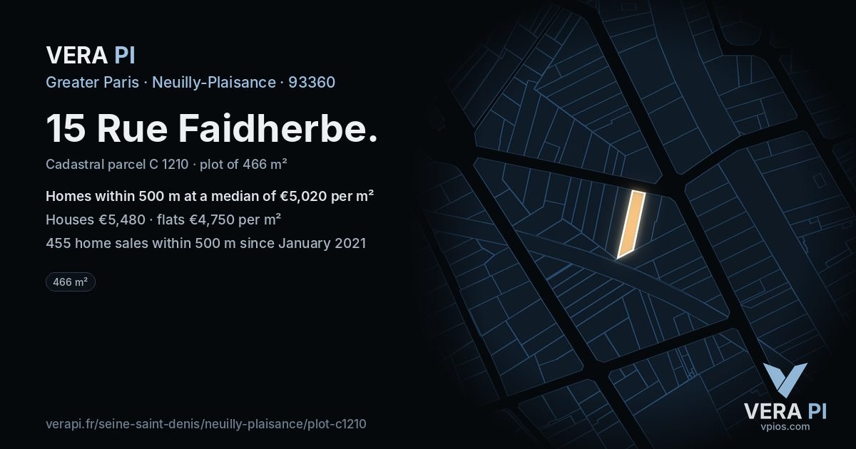 15 Rue Faidherbe, Neuilly-Plaisance at night – the plot lit, the parcels around coloured by the prices near them