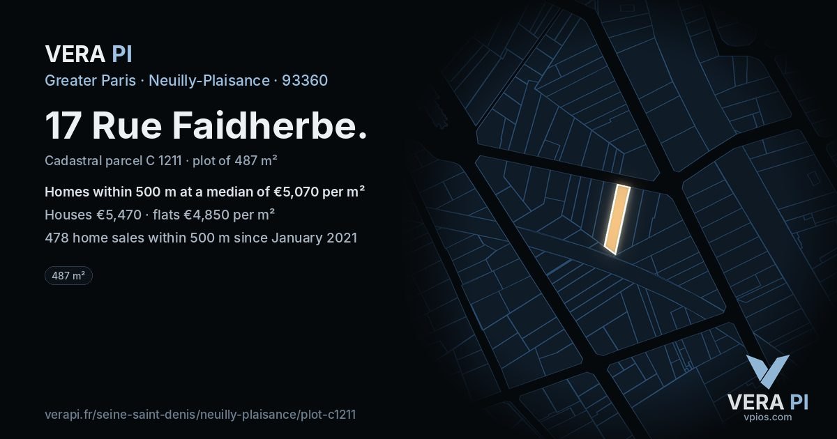 17 Rue Faidherbe, Neuilly-Plaisance at night – the plot lit, the parcels around coloured by the prices near them
