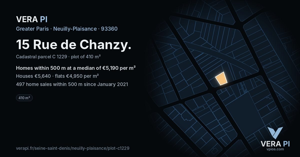 15 Rue de Chanzy, Neuilly-Plaisance at night – the plot lit, the parcels around coloured by the prices near them