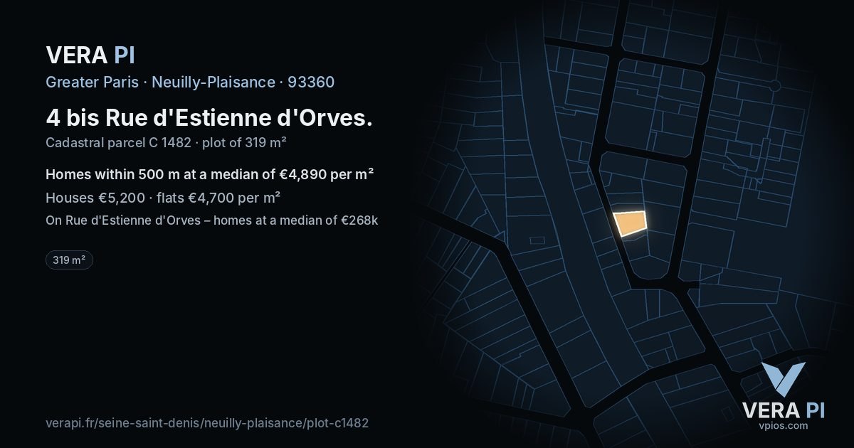 4 bis Rue d'Estienne d'Orves, Neuilly-Plaisance at night – the plot lit, the parcels around coloured by the prices near them