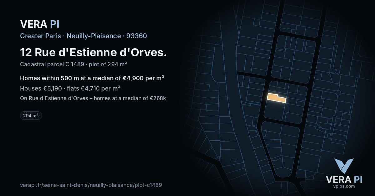 12 Rue d'Estienne d'Orves, Neuilly-Plaisance at night – the plot lit, the parcels around coloured by the prices near them