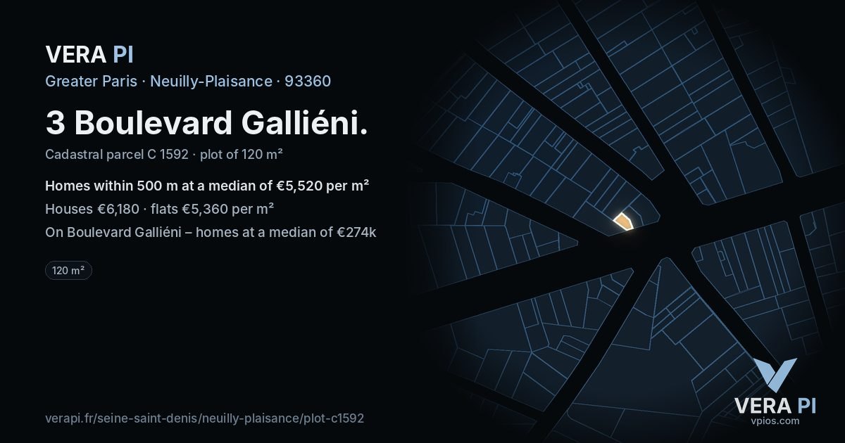 3 Boulevard Galliéni, Neuilly-Plaisance at night – the plot lit, the parcels around coloured by the prices near them