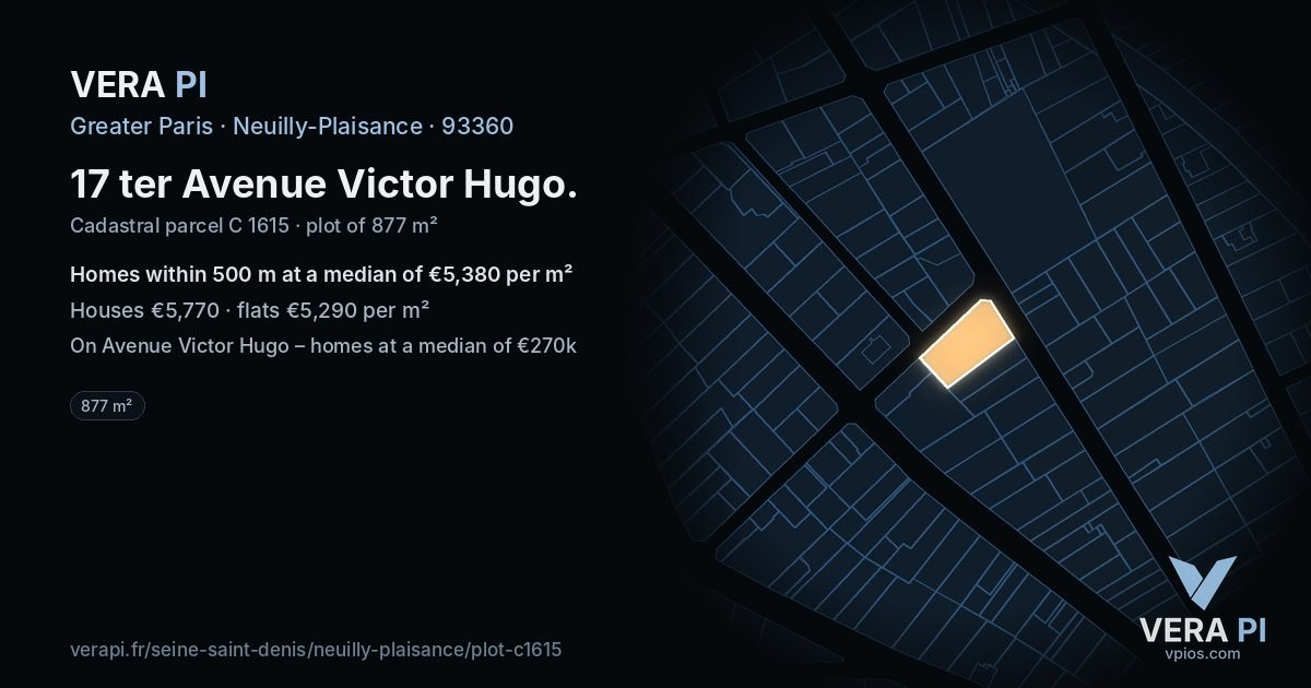 17 ter Avenue Victor Hugo, Neuilly-Plaisance at night – the plot lit, the parcels around coloured by the prices near them