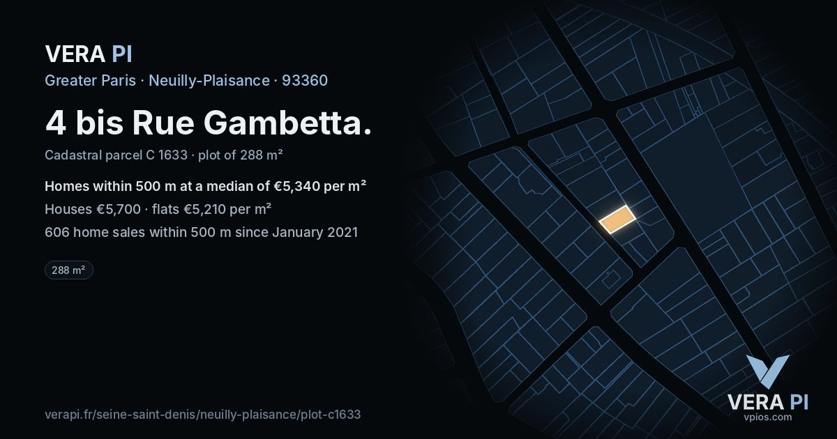 4 bis Rue Gambetta, Neuilly-Plaisance at night – the plot lit, the parcels around coloured by the prices near them