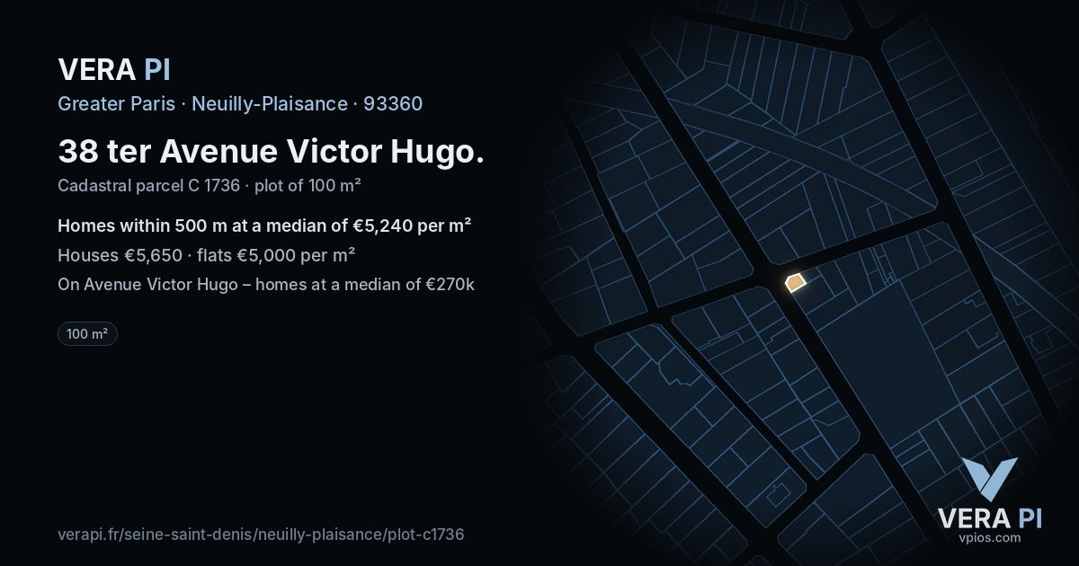 38 ter Avenue Victor Hugo, Neuilly-Plaisance at night – the plot lit, the parcels around coloured by the prices near them