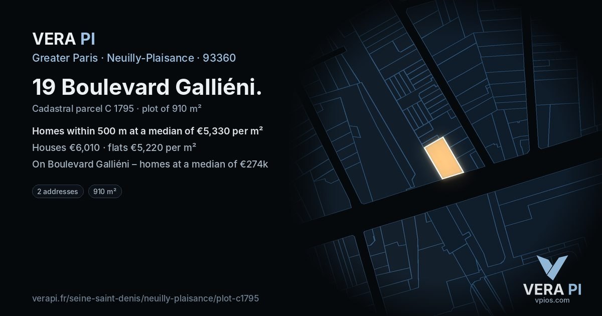 19 Boulevard Galliéni, Neuilly-Plaisance at night – the plot lit, the parcels around coloured by the prices near them