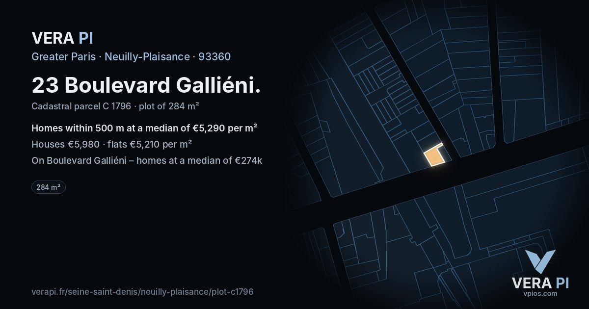 23 Boulevard Galliéni, Neuilly-Plaisance at night – the plot lit, the parcels around coloured by the prices near them