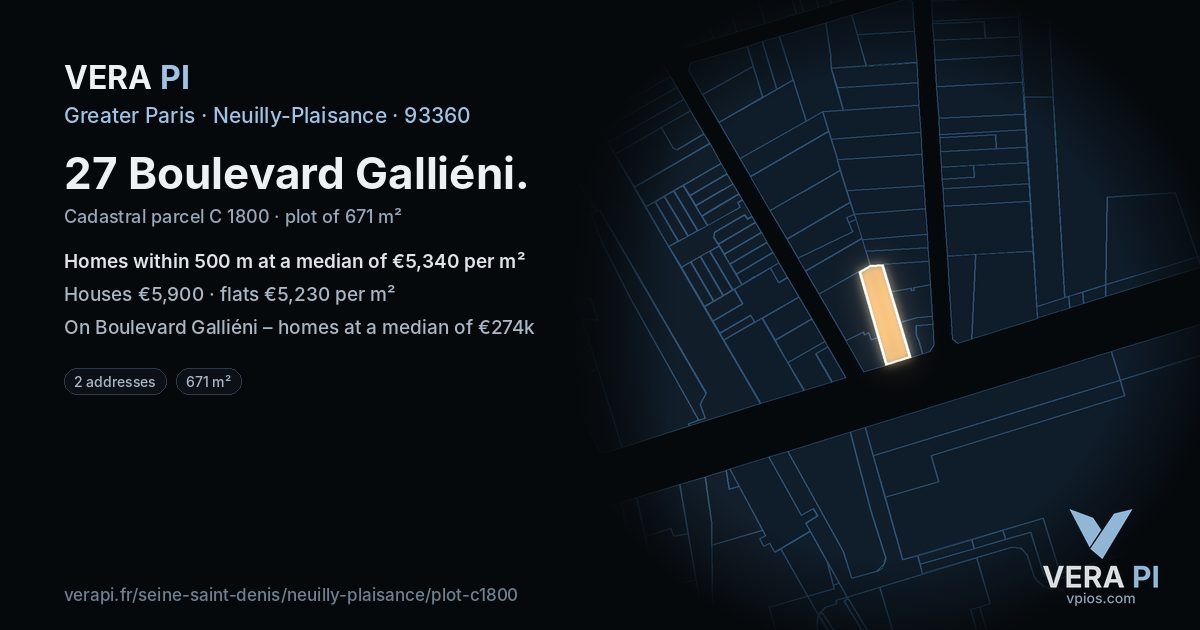 27 Boulevard Galliéni, Neuilly-Plaisance at night – the plot lit, the parcels around coloured by the prices near them