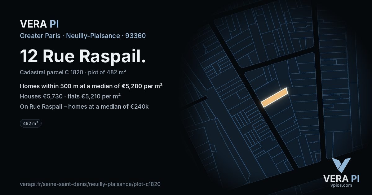 12 Rue Raspail, Neuilly-Plaisance at night – the plot lit, the parcels around coloured by the prices near them