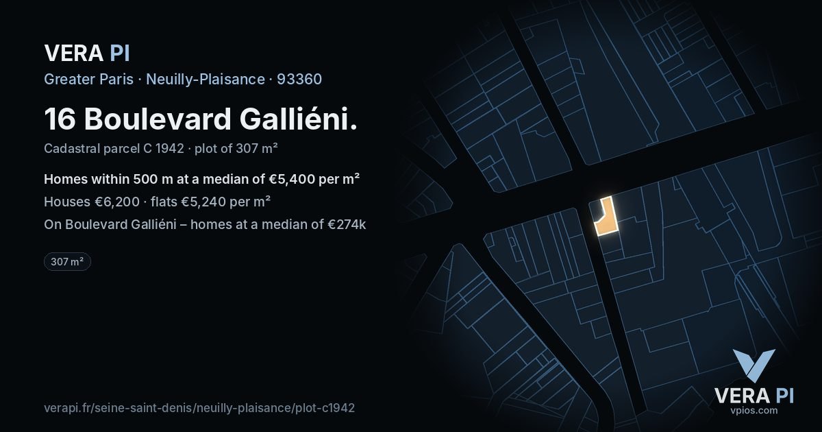 16 Boulevard Galliéni, Neuilly-Plaisance at night – the plot lit, the parcels around coloured by the prices near them