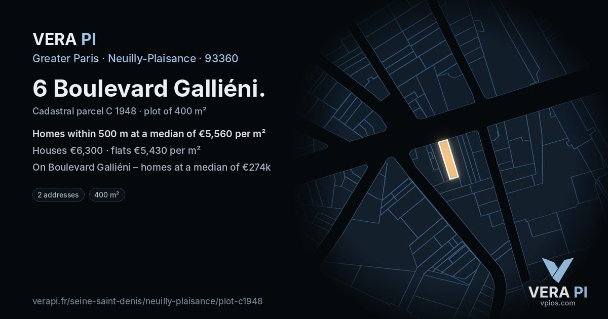 6 Boulevard Galliéni, Neuilly-Plaisance at night – the plot lit, the parcels around coloured by the prices near them