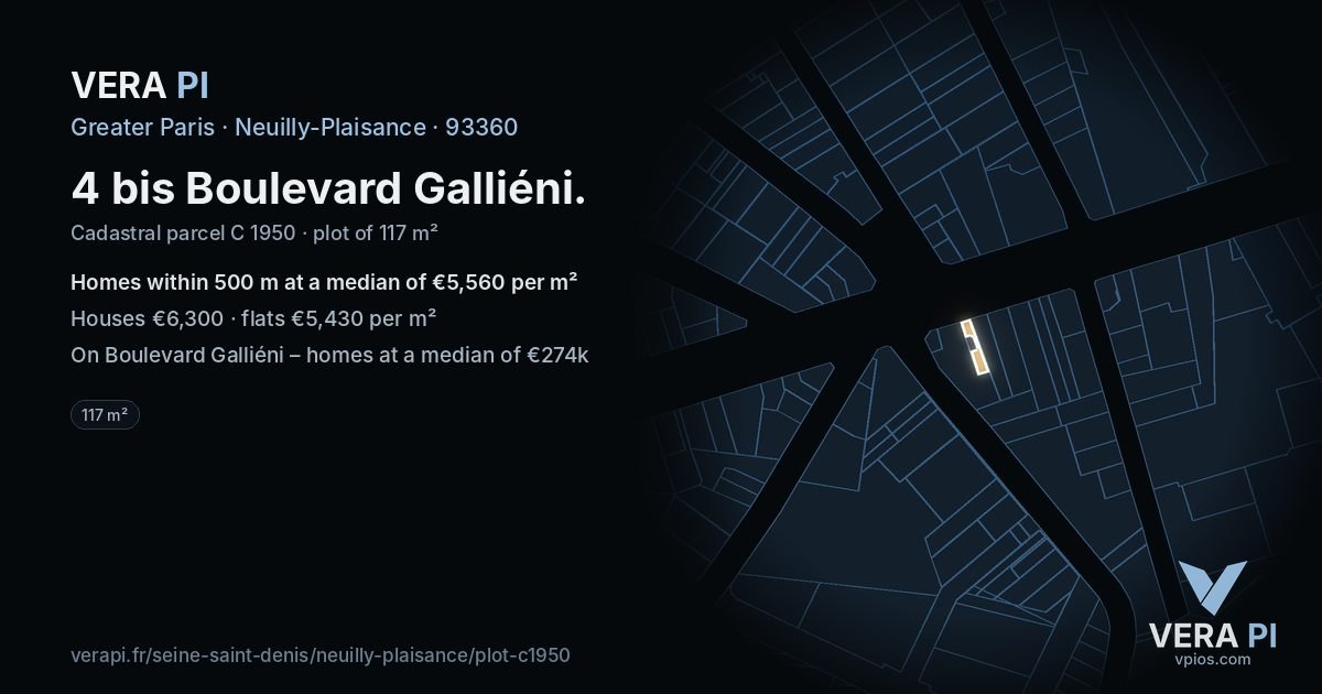 4 bis Boulevard Galliéni, Neuilly-Plaisance at night – the plot lit, the parcels around coloured by the prices near them