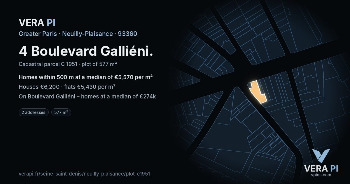 4 Boulevard Galliéni, Neuilly-Plaisance at night – the plot lit, the parcels around coloured by the prices near them