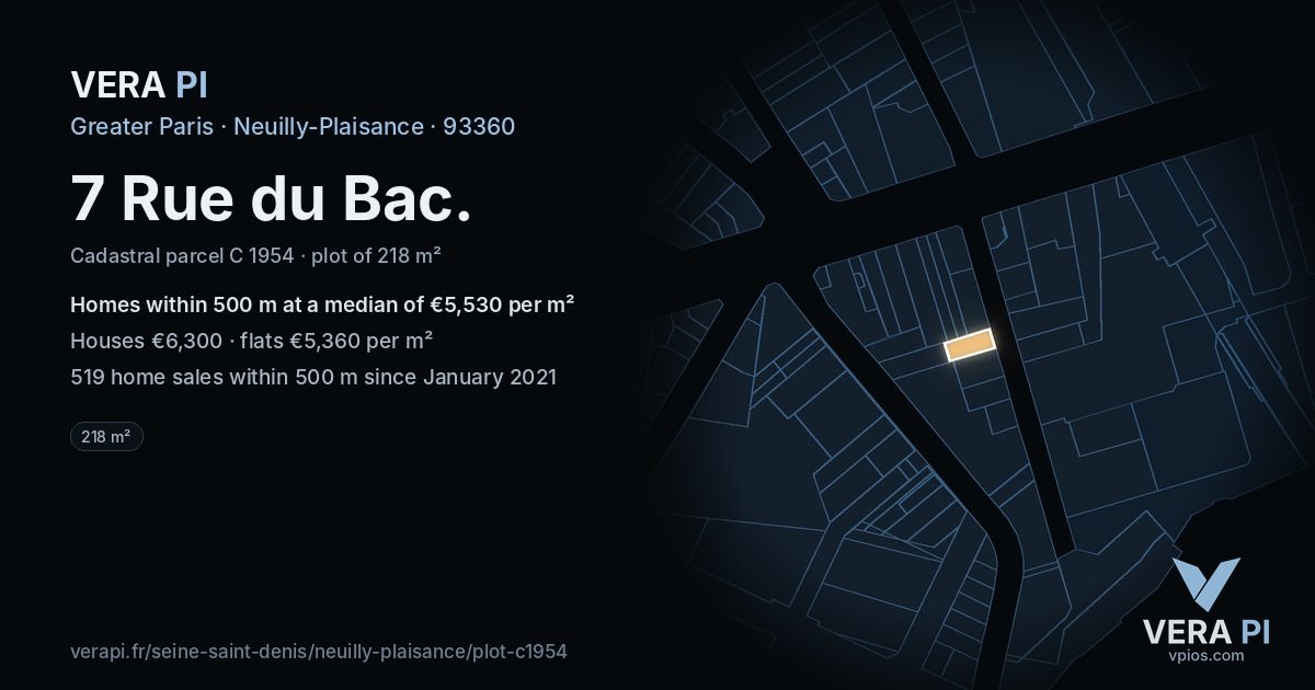 7 Rue du Bac, Neuilly-Plaisance at night – the plot lit, the parcels around coloured by the prices near them