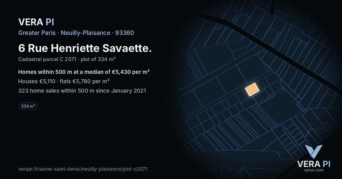 6 Rue Henriette Savaette, Neuilly-Plaisance at night – the plot lit, the parcels around coloured by the prices near them