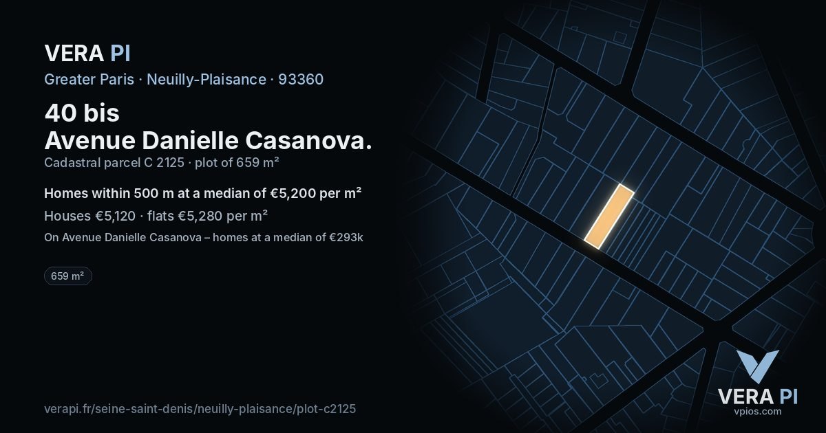 40 bis Avenue Danielle Casanova, Neuilly-Plaisance at night – the plot lit, the parcels around coloured by the prices near them