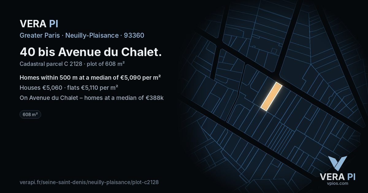 40 bis Avenue du Chalet, Neuilly-Plaisance at night – the plot lit, the parcels around coloured by the prices near them