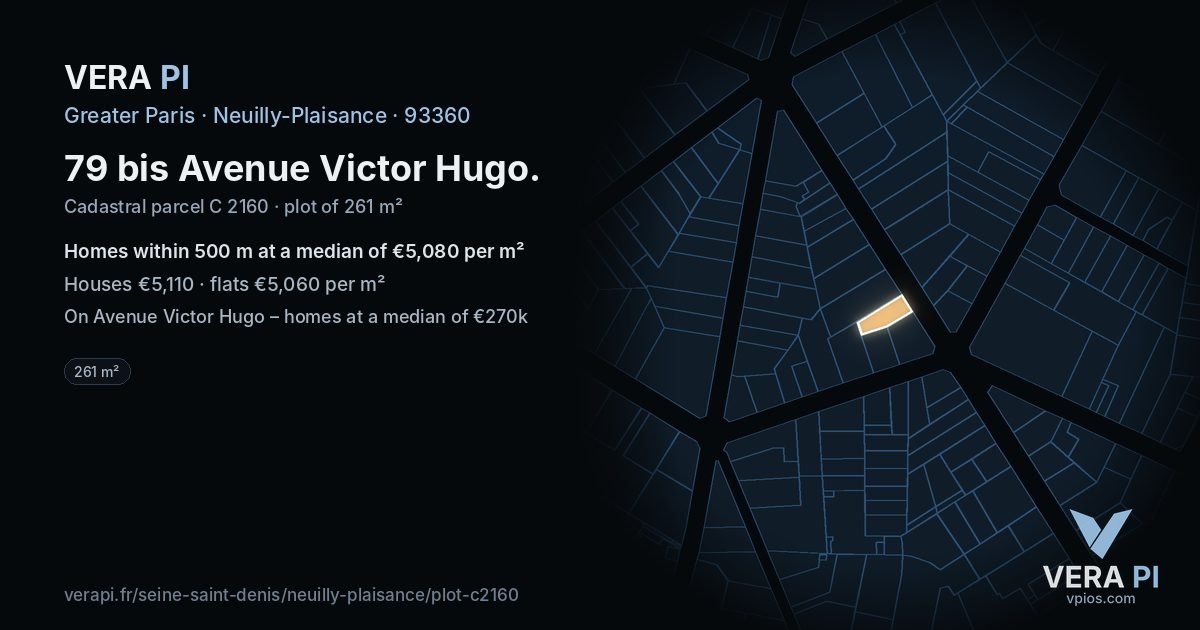 79 bis Avenue Victor Hugo, Neuilly-Plaisance at night – the plot lit, the parcels around coloured by the prices near them