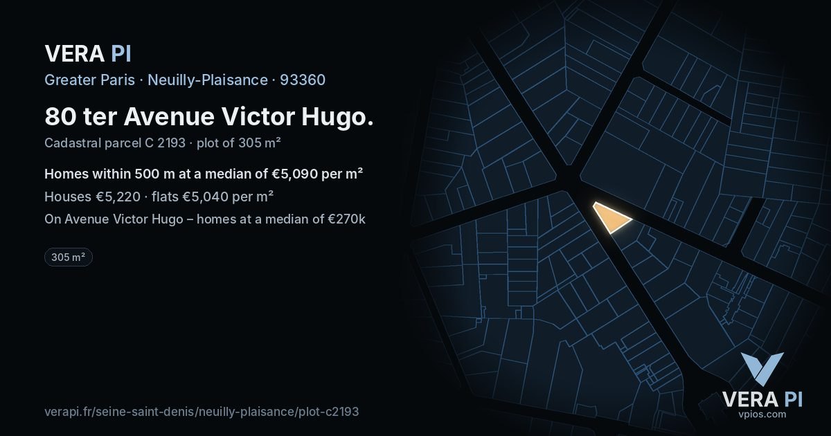 80 ter Avenue Victor Hugo, Neuilly-Plaisance at night – the plot lit, the parcels around coloured by the prices near them