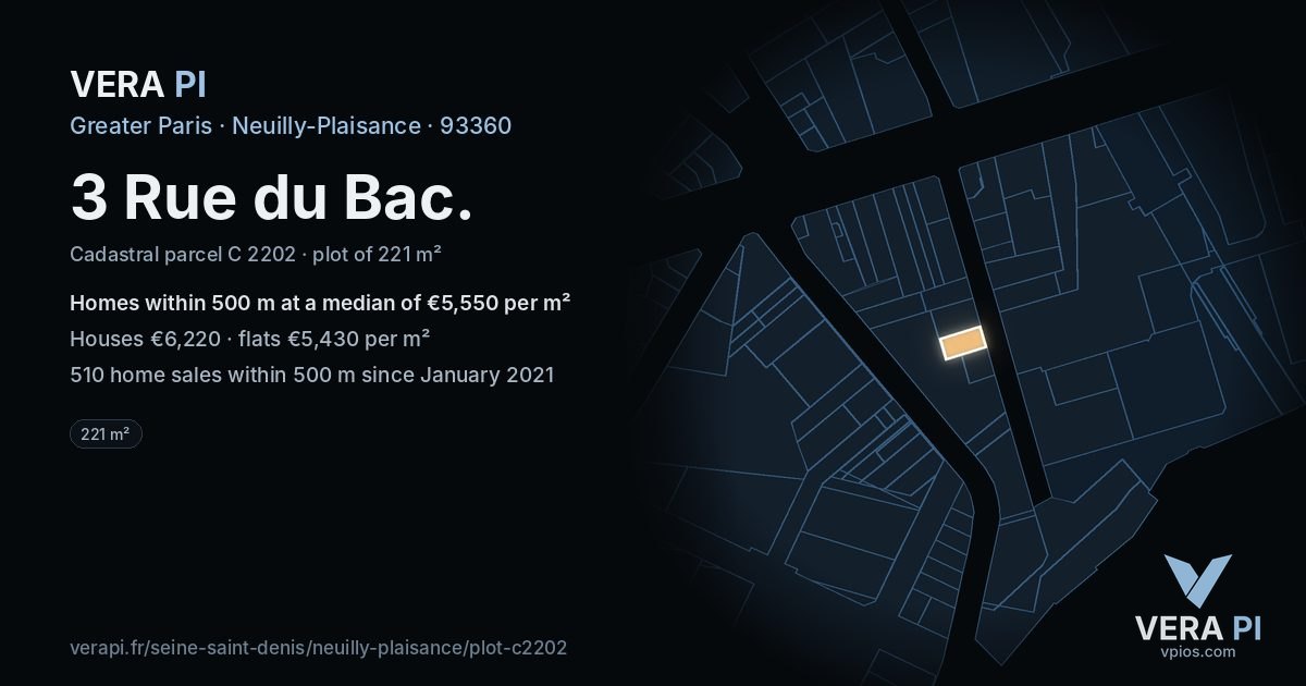 3 Rue du Bac, Neuilly-Plaisance at night – the plot lit, the parcels around coloured by the prices near them