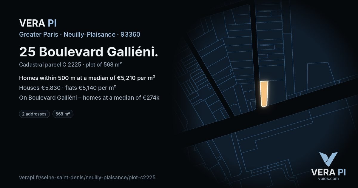 25 Boulevard Galliéni, Neuilly-Plaisance at night – the plot lit, the parcels around coloured by the prices near them