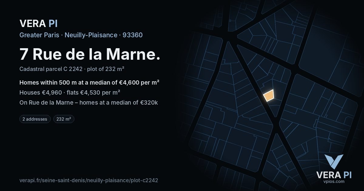 7 Rue de la Marne, Neuilly-Plaisance at night – the plot lit, the parcels around coloured by the prices near them