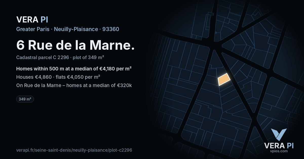 6 Rue de la Marne, Neuilly-Plaisance at night – the plot lit, the parcels around coloured by the prices near them