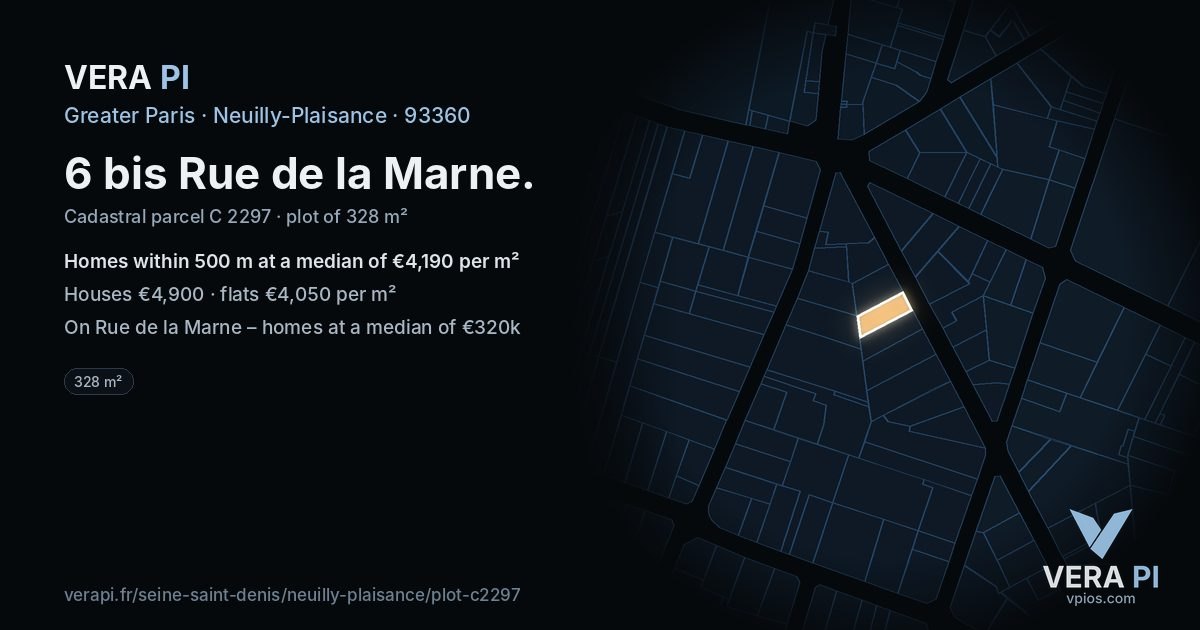 6 bis Rue de la Marne, Neuilly-Plaisance at night – the plot lit, the parcels around coloured by the prices near them