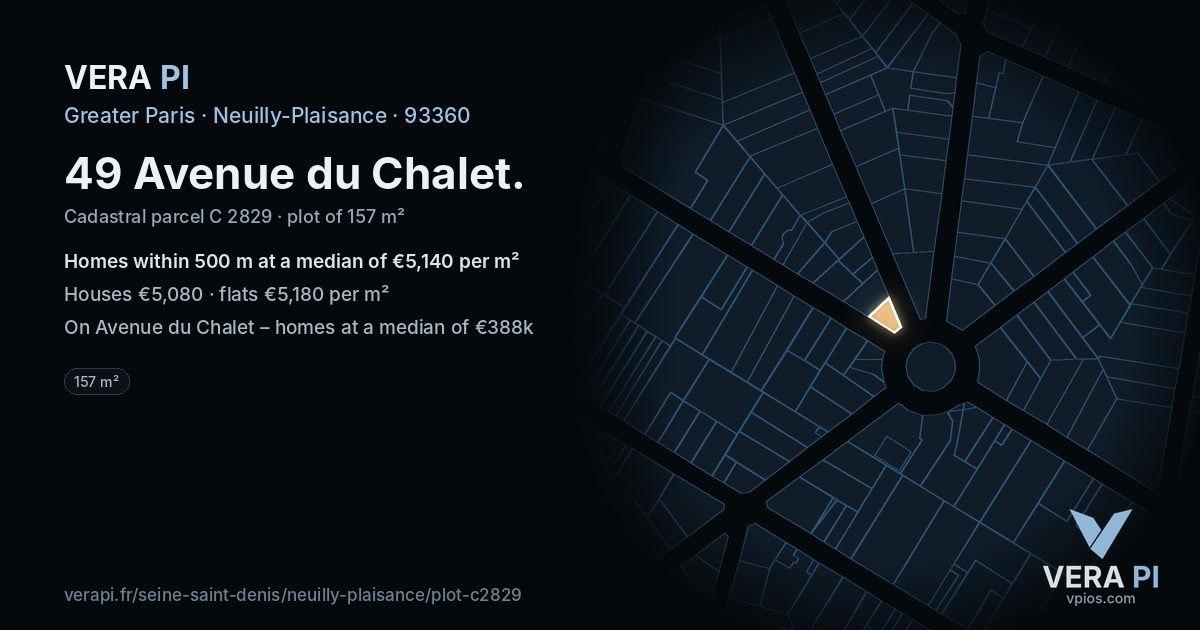 49 Avenue du Chalet, Neuilly-Plaisance at night – the plot lit, the parcels around coloured by the prices near them