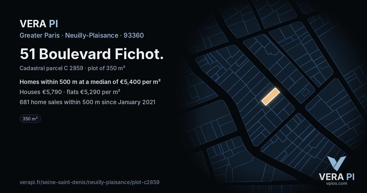 51 Boulevard Fichot, Neuilly-Plaisance at night – the plot lit, the parcels around coloured by the prices near them