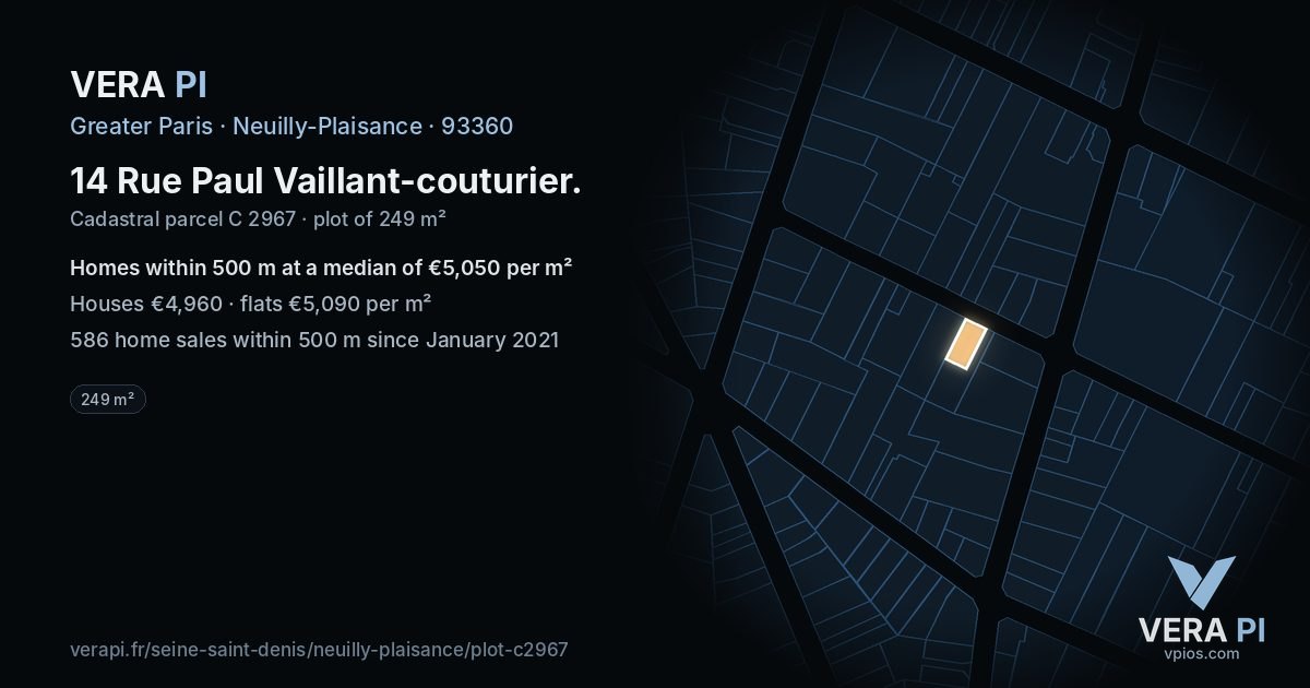 14 Rue Paul Vaillant-couturier, Neuilly-Plaisance at night – the plot lit, the parcels around coloured by the prices near them