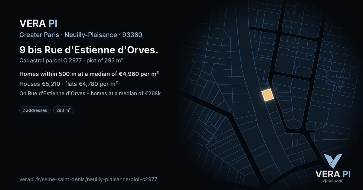 9 bis Rue d'Estienne d'Orves, Neuilly-Plaisance at night – the plot lit, the parcels around coloured by the prices near them