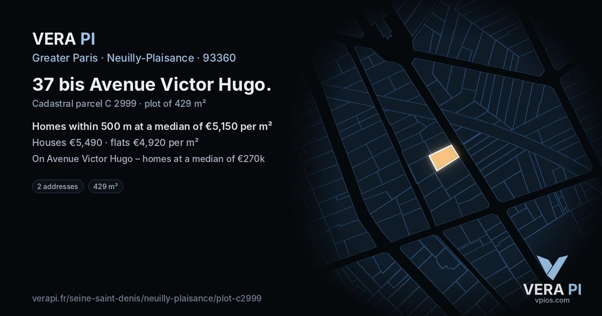 37 bis Avenue Victor Hugo, Neuilly-Plaisance at night – the plot lit, the parcels around coloured by the prices near them