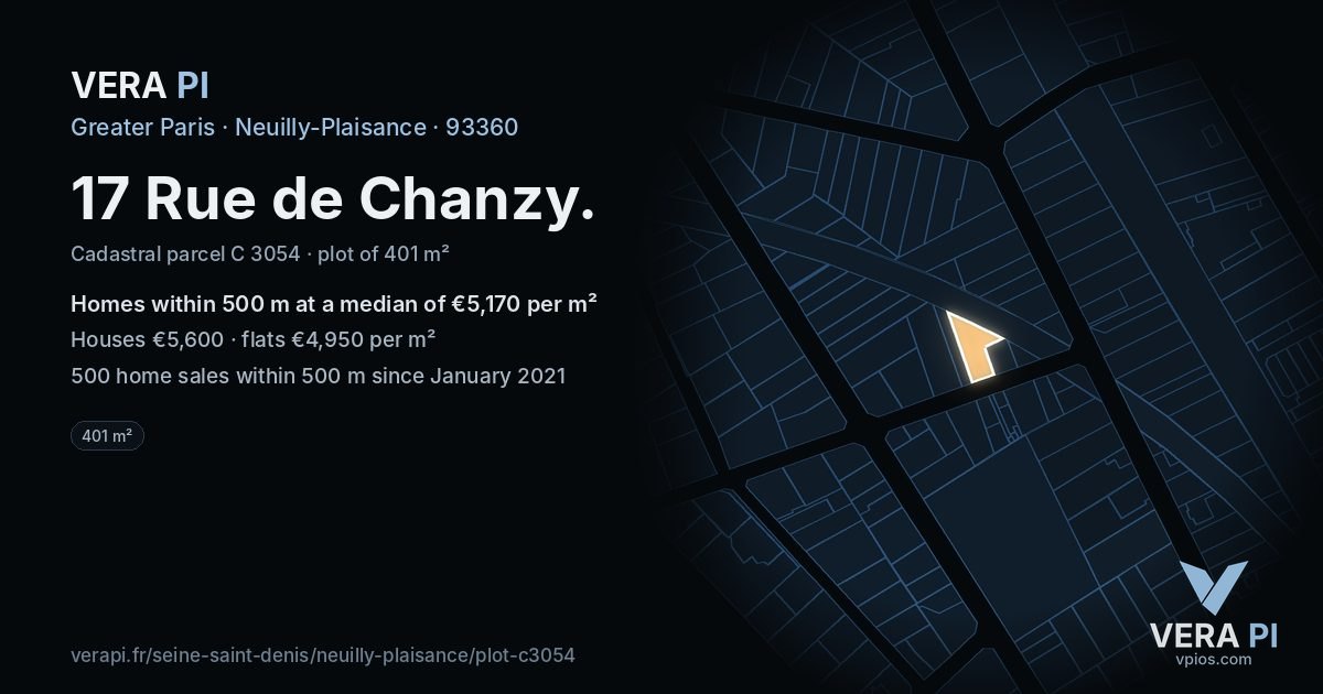 17 Rue de Chanzy, Neuilly-Plaisance at night – the plot lit, the parcels around coloured by the prices near them