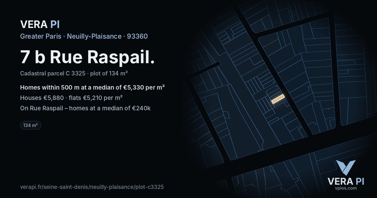 7 b Rue Raspail, Neuilly-Plaisance at night – the plot lit, the parcels around coloured by the prices near them