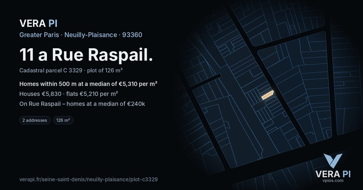 11 a Rue Raspail, Neuilly-Plaisance at night – the plot lit, the parcels around coloured by the prices near them