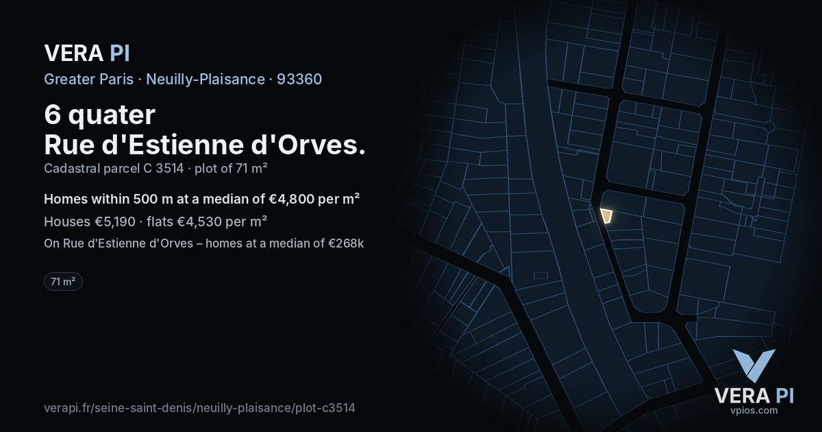 6 quater Rue d'Estienne d'Orves, Neuilly-Plaisance at night – the plot lit, the parcels around coloured by the prices near them