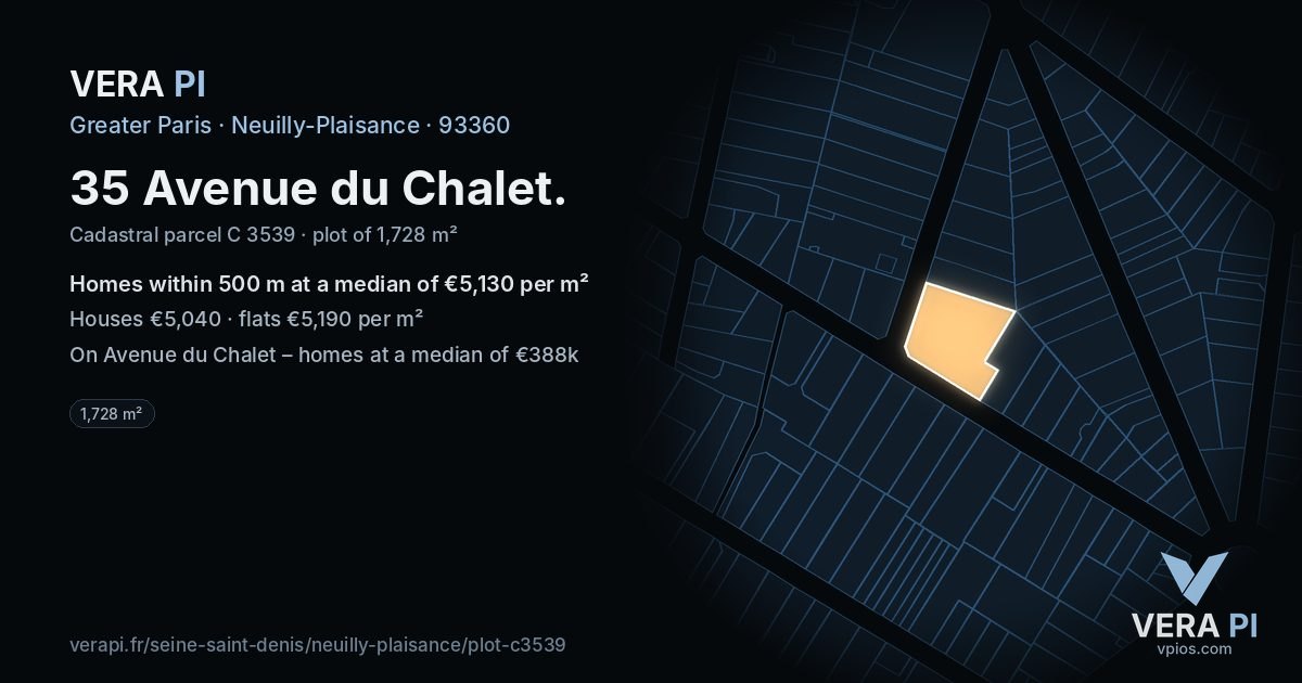 35 Avenue du Chalet, Neuilly-Plaisance at night – the plot lit, the parcels around coloured by the prices near them