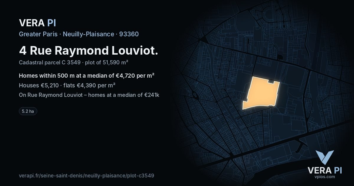 4 Rue Raymond Louviot, Neuilly-Plaisance at night – the plot lit, the parcels around coloured by the prices near them