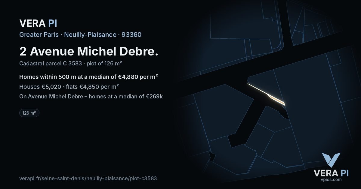 2 Avenue Michel Debre, Neuilly-Plaisance at night – the plot lit, the parcels around coloured by the prices near them