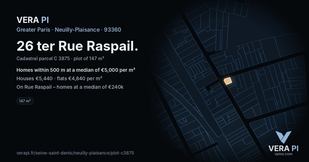 26 ter Rue Raspail, Neuilly-Plaisance at night – the plot lit, the parcels around coloured by the prices near them