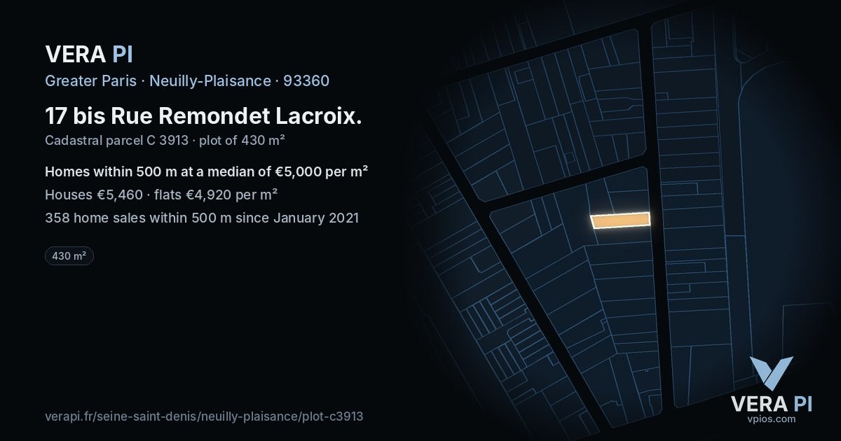 17 bis Rue Remondet Lacroix, Neuilly-Plaisance at night – the plot lit, the parcels around coloured by the prices near them