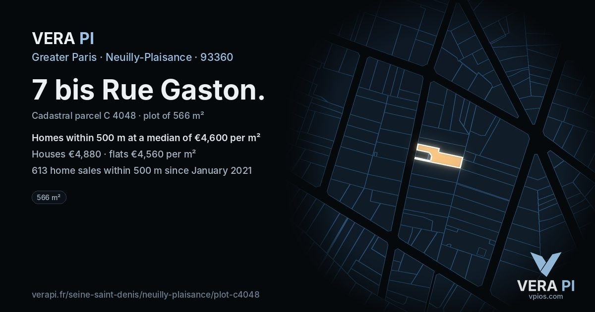 7 bis Rue Gaston, Neuilly-Plaisance at night – the plot lit, the parcels around coloured by the prices near them